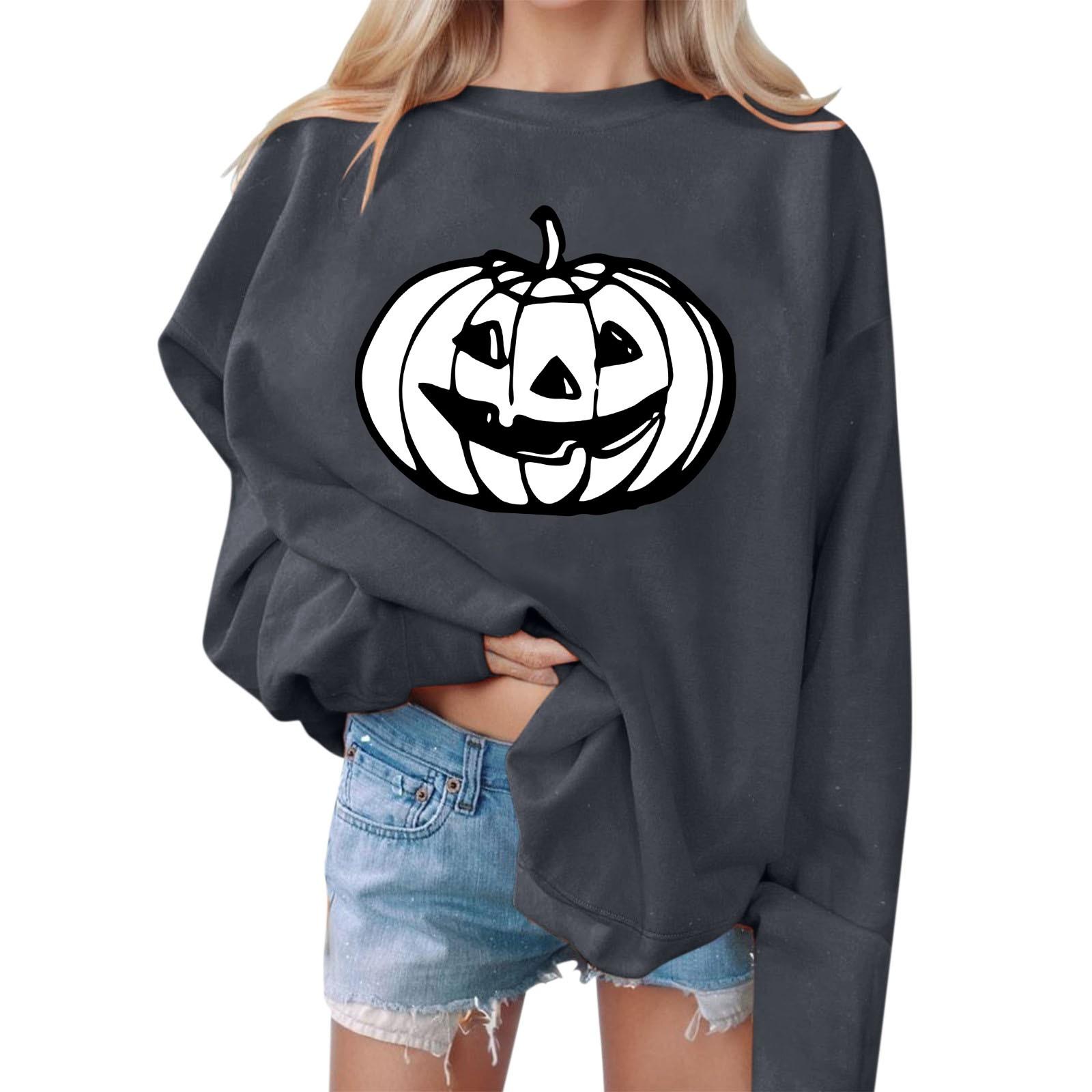 

Женские повседневные модные толстовки с длинным рукавом и круглым вырезом с принтом Хэллоуина, пуловер, топ M
