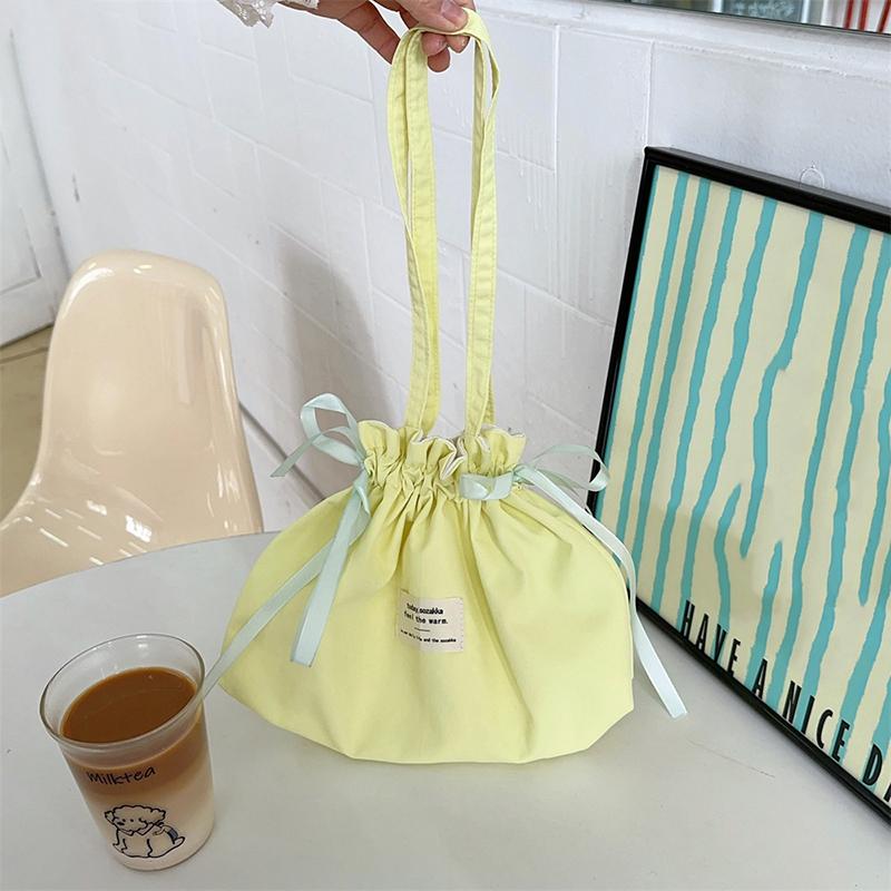 Pure Color Shoulder Bag Drawstring Pouch Women'S Cosmetics Earphones Key Sundries Organizer Simple Tote Bag Storage Bag