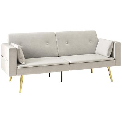 2-Seater Sofa Bed, Adjustable Backrest, Soft Cushions, Velvet-Like Cover, for Living Room, Guest Room, Beige
