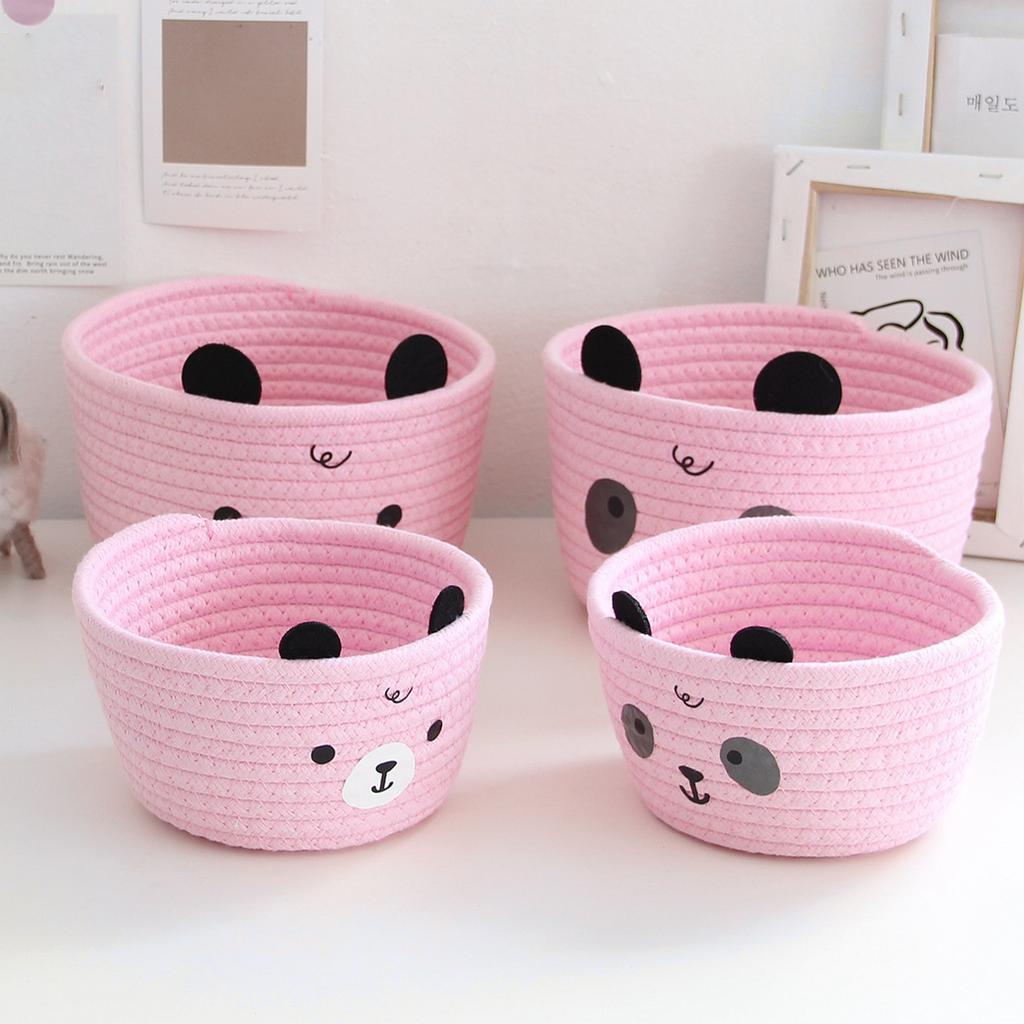 Sturdy Handwoven Cotton Rope Storage Basket with Adorable Pandas Designs Portable for Household Use Organization Items