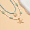 Bohemian Fashion Bead Starfish Imitation Shell Pendant Double Layered Necklace, Women's Ocean Style Party Accessory Gift