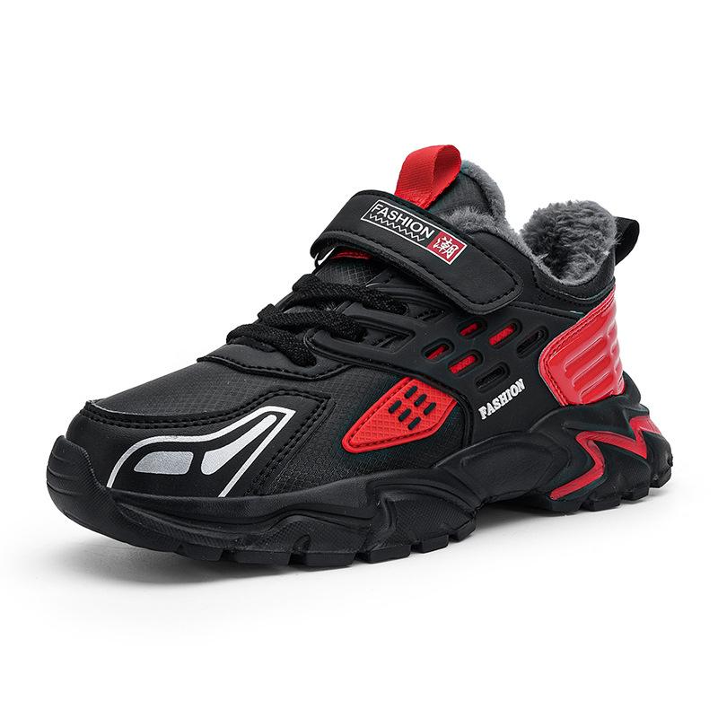 Fashion boys' new four-season sports shoes leather mesh velvet non-slip and wear-resistant casual sports shoes