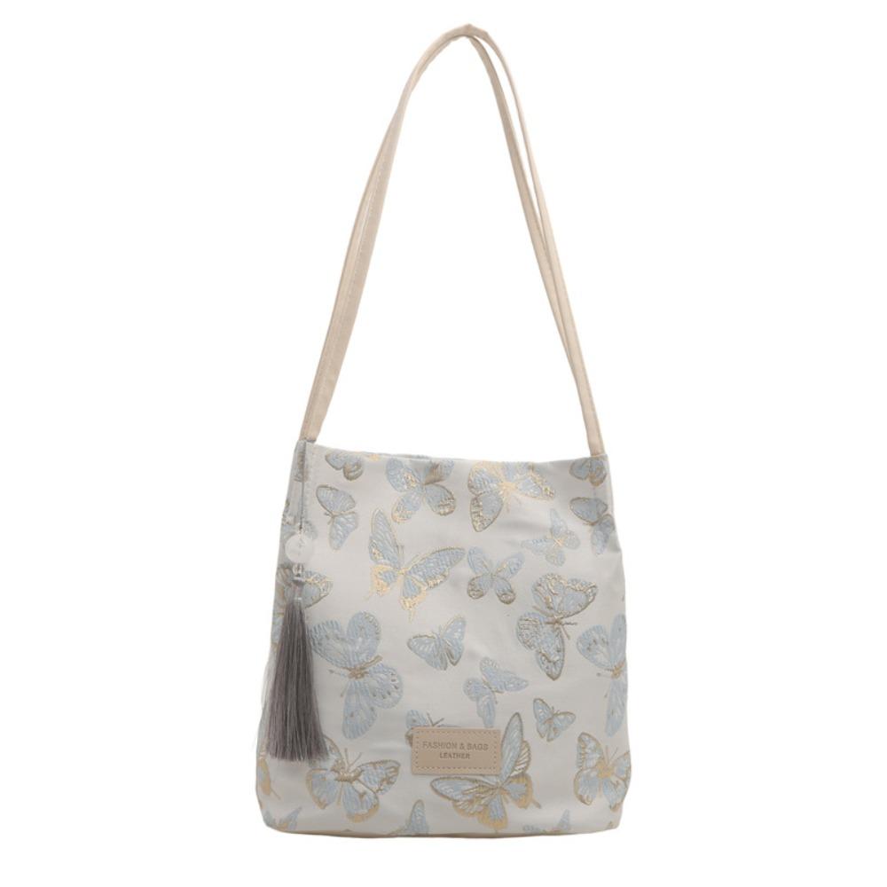 

New Chinese Style Embroidery Shoulder Bag Large Capacity Women Handbag Flower Bucket Bag Girls білий