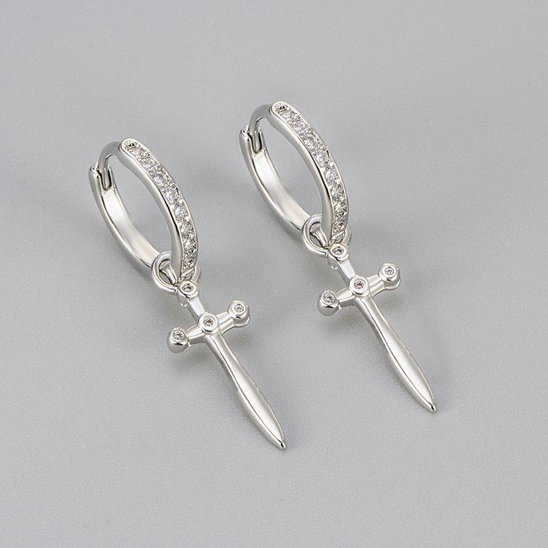 Cool Unisex Rhinestone Cross Earrings Hoops Drop Dangle Fashion Jewelry For Men And Women Stylish Punk Ear Studs
