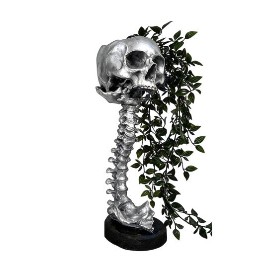 Vintage Metal Style Cemetery Art Gothic Skull Planter for Succulents Pothos, Creative Skeleton Flower Pot with Unique Gift Birthday Spine