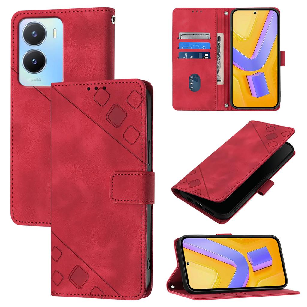Fashionable Geometric-Patterned Wrist-Strap PU Leather Phone Wallet Case for vivo iQOO U3,U10,U20,Z3,Z9..T2,T3,V29 Lite,V30,V40,Y02,Y03,Y18,Y12,Y19...