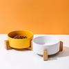 Wooden Rack Ceramic Pet Double Bowl Integrated Eating Drinking Basin No Spill Feeder For Small Cats Dogs Neck Care Pet Supplies