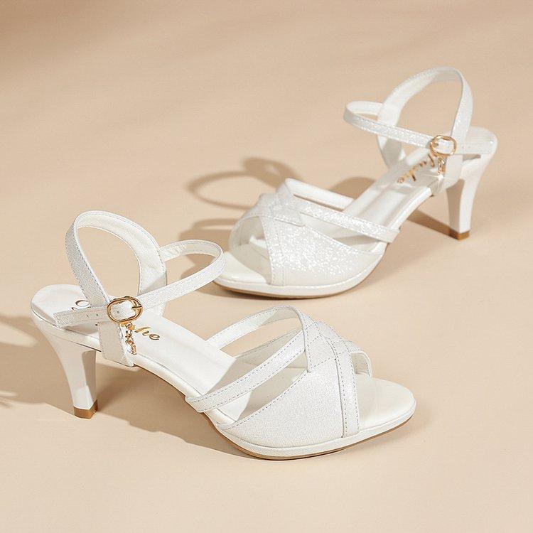 

Woman s Summer Open-toe Sandals Fashion New Fish Mouth Buckle High Heel Shoes Casual Outdoors Non Slip Zapatos 40 білий