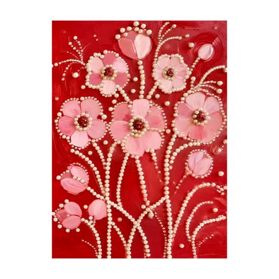 Plastic Pearl Painting Craft Set Faux Pearls Pre-Printed Canvas Set Rose Designs DIY Pearl Painting Kit for Wall Decor Gift Idea