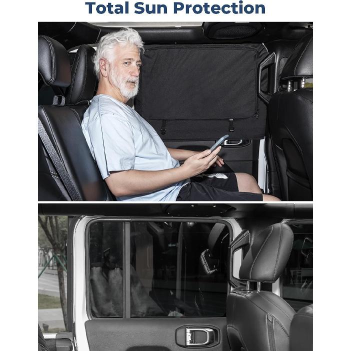 JOYTUTUS Rear Wrangler Side Window Sun Shade Camping Window Ect Screen Compatible With 2007-2024 Wrangler JK JL 4 Doors Gladiator JT, Car Window
