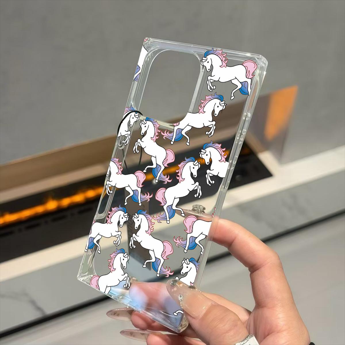 

Clear Square Back Tube Case Protection For iPhone 11 16 ProMax 12 13 15 Plus 14 Pro Max Rainbow Pony Pattern iphone 11 ProMax