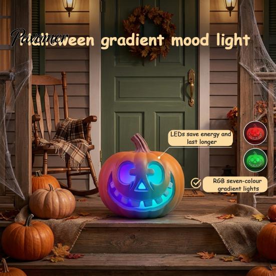 Indoor Party Props LED Halloween Pumpkin Light, Light Up Jack O Lantern Decor, Color Retro Ornaments Gradient Glowing Lamp for Yard Porch Window