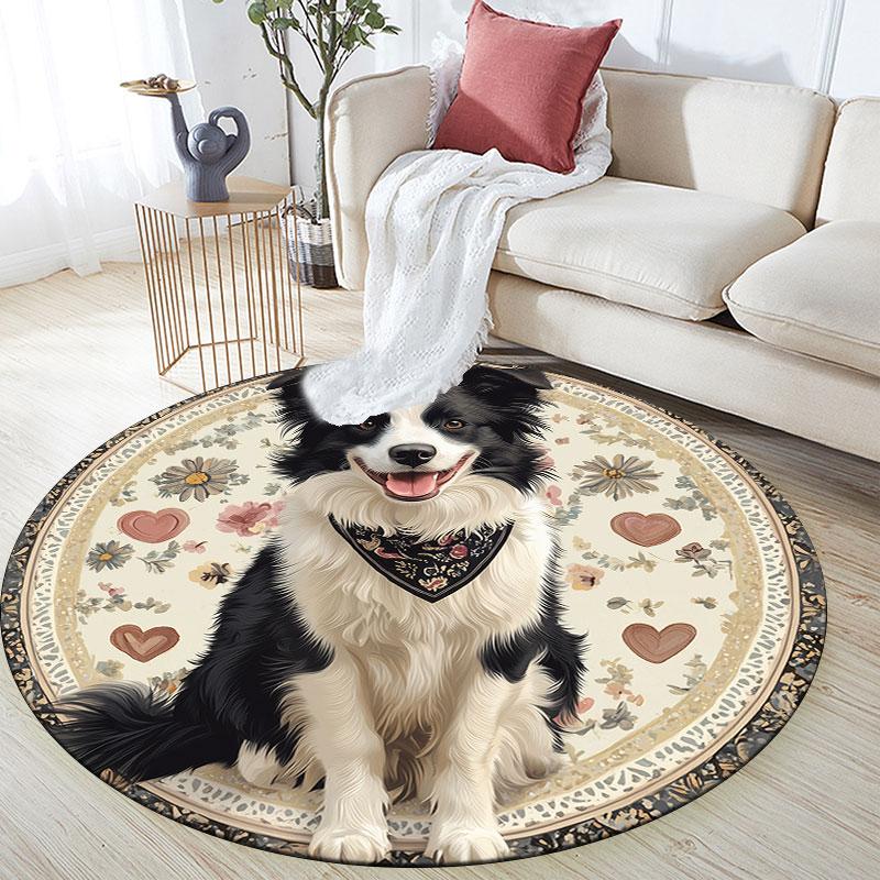 Sheepdog pattern round rug,Carpet Rug for Living Room Bedroom Playroom ,Non-slip Floor Mat,Holiday Gifts and Birthday Gifts.