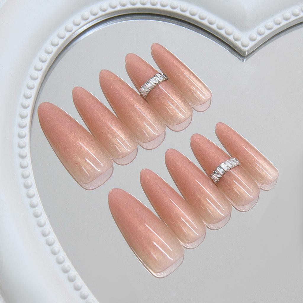 Summer Night Dream Cat Eye Glitter Press On Nails Medium Almond Sweet Simple For Ladies 30pcs Box & Strip