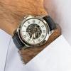 Fossil Grant Automatic Skeleton White Dial Black Leather Strap Watch for Men - ME3101