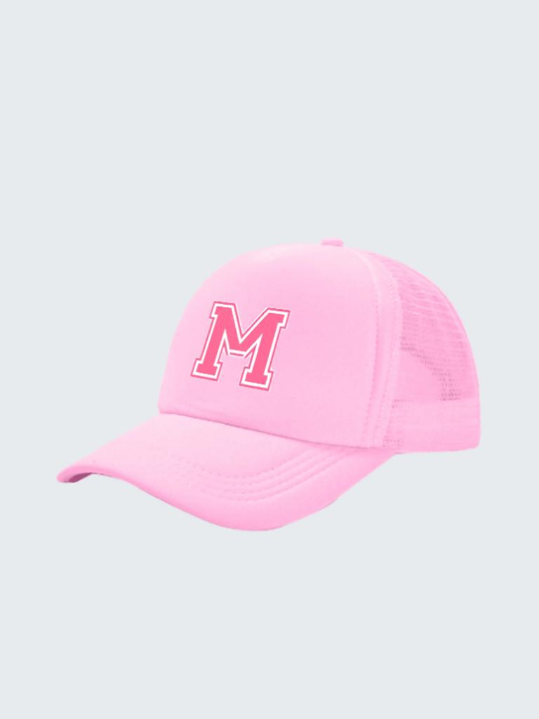 1pc Kid's 26 Alphabet Baseball Cap, Fashion Versatile Casual Sun Hat,Pink Mesh Breathable Trucker Cap, Suitable For Girls