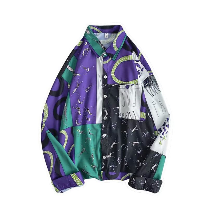 

Decorative Patterned Mixed Geometric Long Colorful Plus Purple Shirt, Colors, Print, Sleeve, Print, Size, фиолетовый