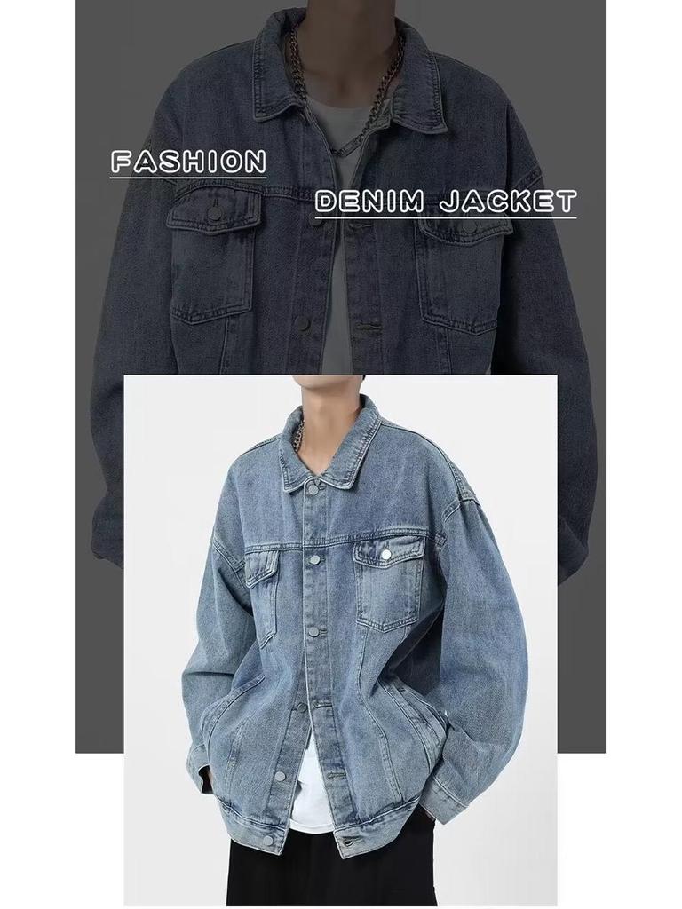 Men's Retro American Denim Jacket – Loose Fit Streetwear for Spring & Autumn