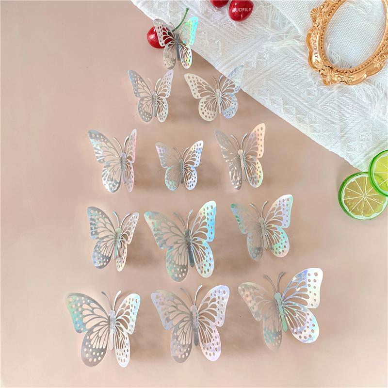 

12 шт. наклейка «Ловец солнца» с 3D-эффектом, хрустальная серебристая фиолетовая бабочка, красивая наклейка на стену для детской комнаты, домашний декор