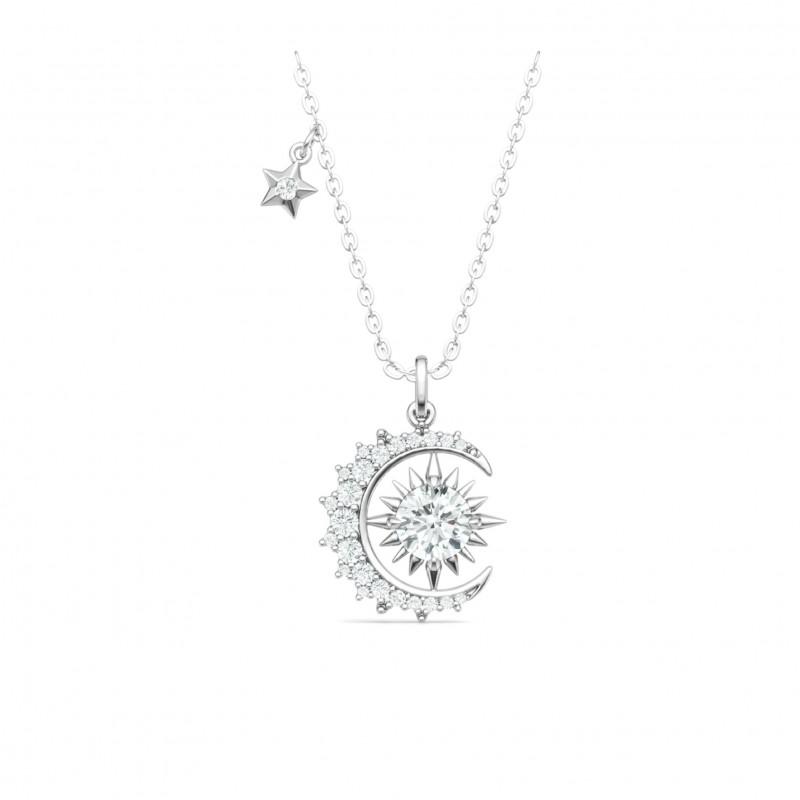 Sterling Sun Moon Pendant Necklace Women Geometric Design With Moissanite Stones Adjustable Chain