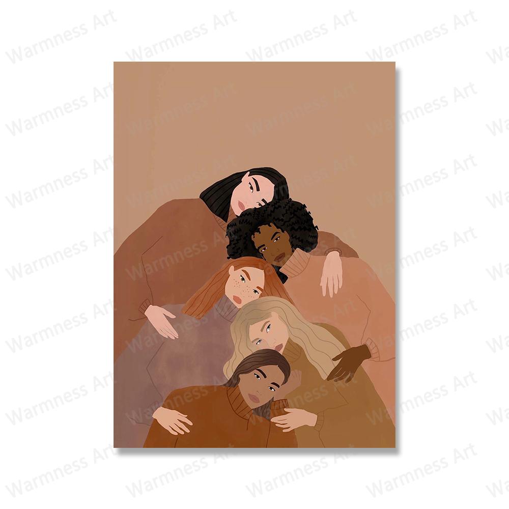 Boho Women Empowerment Wall Art Canvas Painting Female Posters And Print Black Cat with Girl Wall Pictures For Living Room Decor