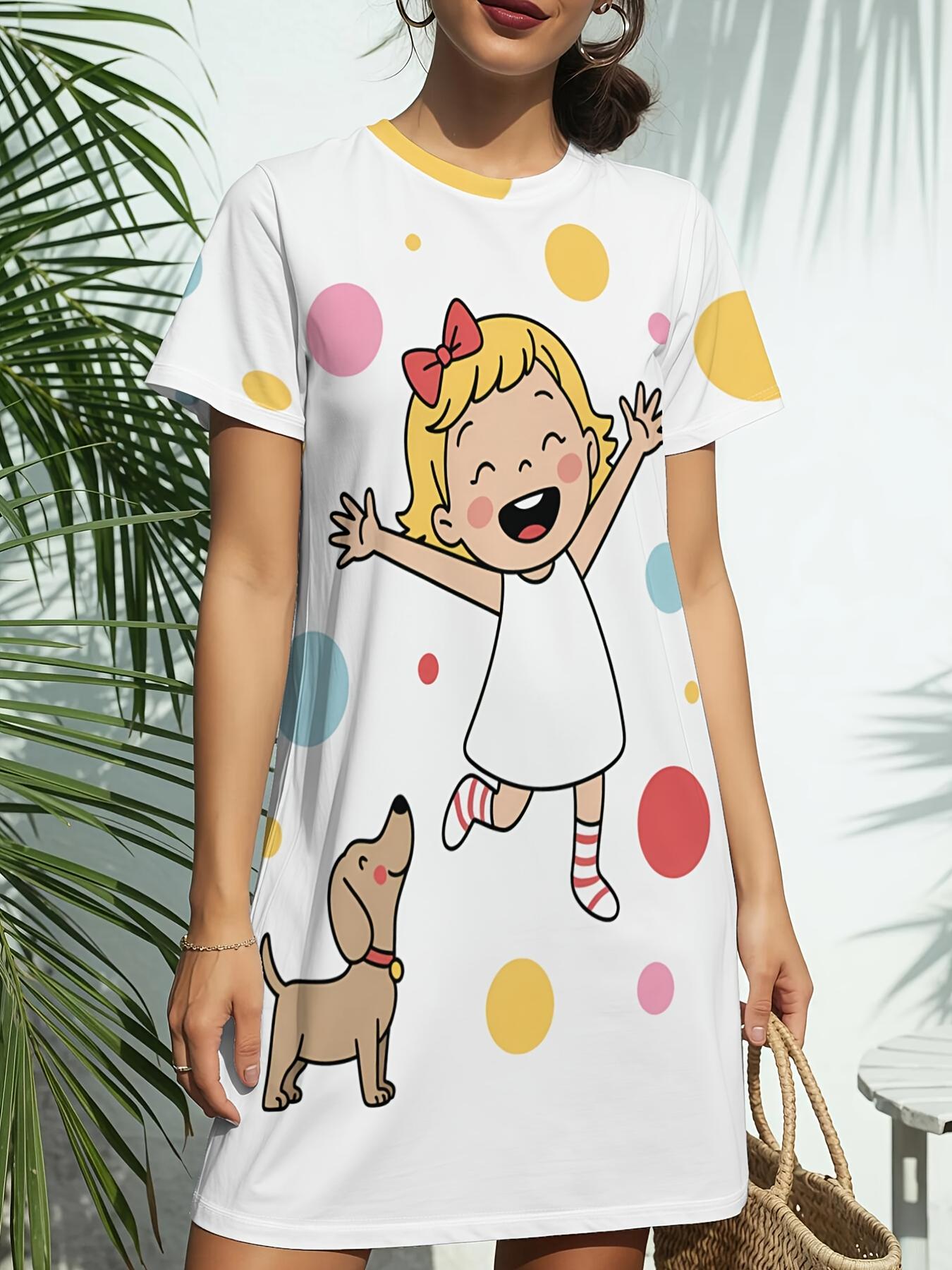 

Women s Short Sleeve T-Shirt Dress with ; Dog Print - Crew Neck Casual Summer Dress. Blouse-Compatible for Direct -commerce Search Spring Outfits. Bi 6XL дубильная кора