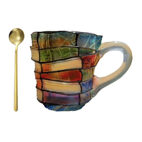 Obrázková kniha Hrnek 3D Kniha Stohovací Hrnek Ručně Kreslený Literární Hrnek na Kávu pro Milovníky Knih Učitele Knihovníky