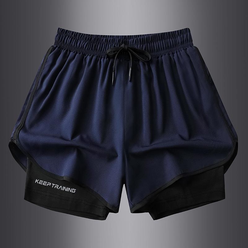 Men's Summer Sports Shorts with Back Pockets, Trendy Cross-Border Design, Fake Two-Piece Look.