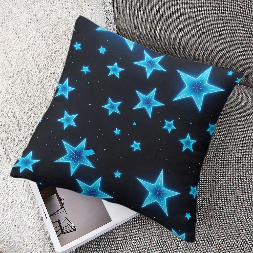 Neon Blue Star Square Jacquard Pillow Cover for Sofa Office Waist Cushion Cover Home Decorative Pillowcase