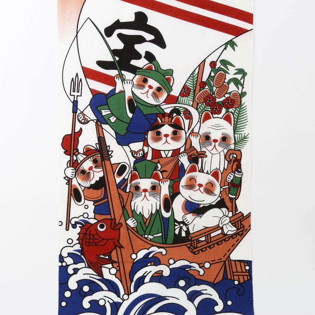 Hand Lucky Made in Length Width 34cm [Tenugui (Lucky Cat) Towel] [Seven Cats] Japan, 100% Cotton, 90cm, "T54"