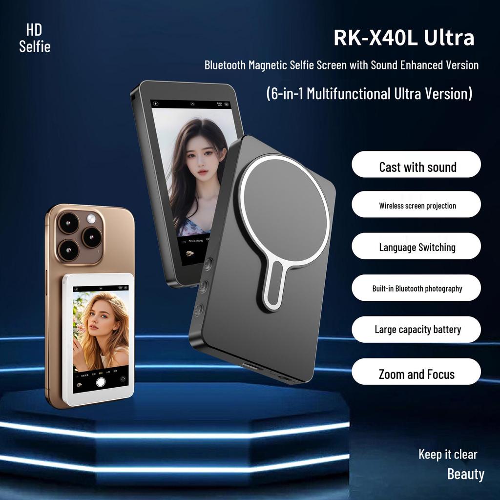 Magnetic Rear Selfie Mirror with Wide Angle & Focus, Live Streaming Assistant