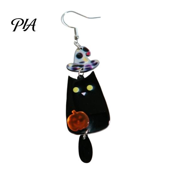 Lightweight Acrylic Statement Earrings 1 Pair Halloween Earrings, Black White Ghost Drop Dangle with Novelty Jewelry for Parties Witch Hat Bat