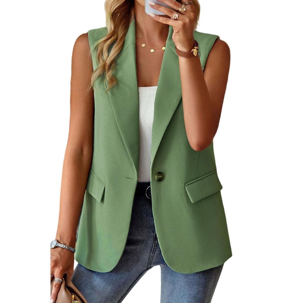 Women's Solid-color  Sleeveless Cardigan Suit Jacket