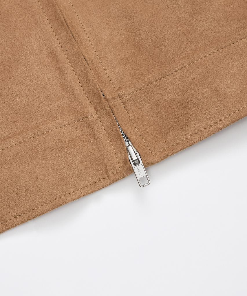 Sperone Mandarin Collar Curved Suede Blouson (Camel)