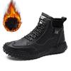 Klassiska vinterstövlar män äkta läder plysch varma snöstövlar män Vattentäta utomhus romerska män Arbetsstövlar män MC stövlar