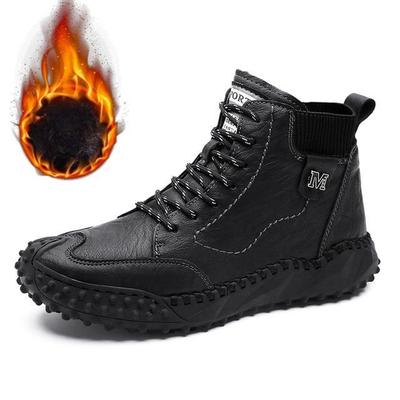 Botas clásicas de invierno para hombre, botas de nieve cálidas de felpa de cuero auténtico para hombre, botas de trabajo romanas impermeables para exteriores para hombre, botas de moto para hombre