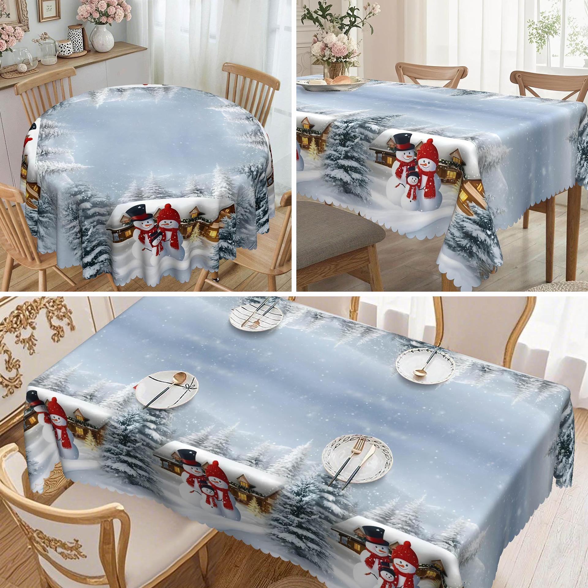 

Household Table Cloth, Christmas Snow Print, Waterproof And Oil-Proof Leave-In, Round/Rectangular Tablecloth, Coffee Table Cloth Round tablecloth-152x152cm
