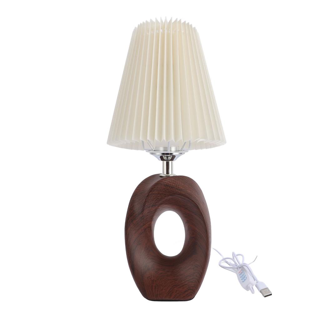 Lámpara de Noche 3 Colores Pequeña Decorativa de Mesa Luz Nocturna Atenuación Continua Grano de Nogal con Lino