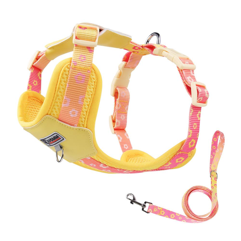 Dog Traction Chest Strap Small and Medium-sized Dog Dopamine Contrast Color Dog Chest and Back Out Breathable Mesh Cloth Puppy Traction Rope