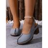 Plus Size Women Retro Block Heel Sandals, Buckle Design Comfort High Heels Outdoor Beach Vacation Shoes