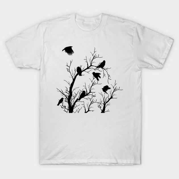 Men Black Print T-shirt Crows In Tree Tops No-Cut Transfer Paper Print Cotton Tshirt 2XL