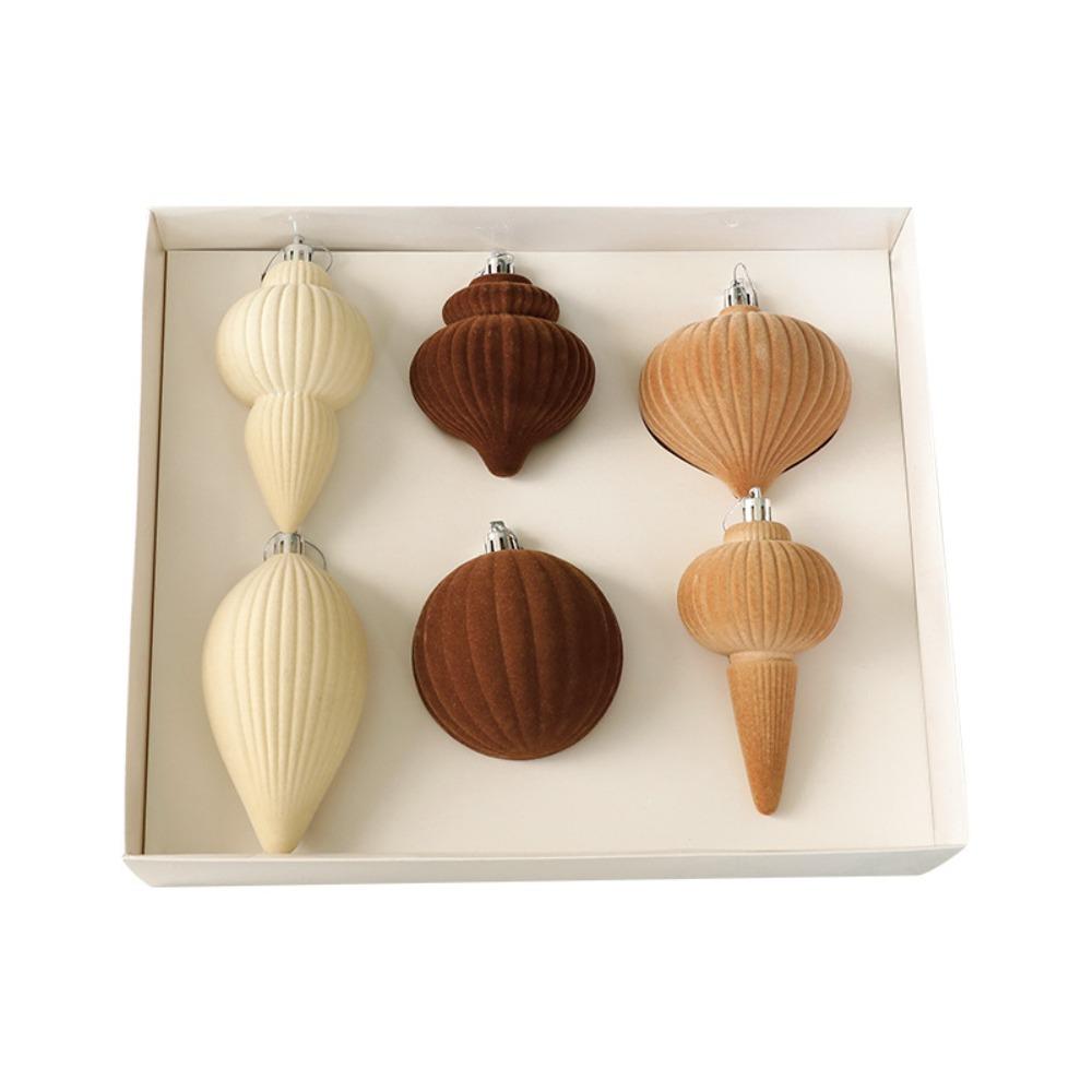 

6pcs Special-shaped Velvet Christmas Ball Pendant Holiday Festival Decor бежевый