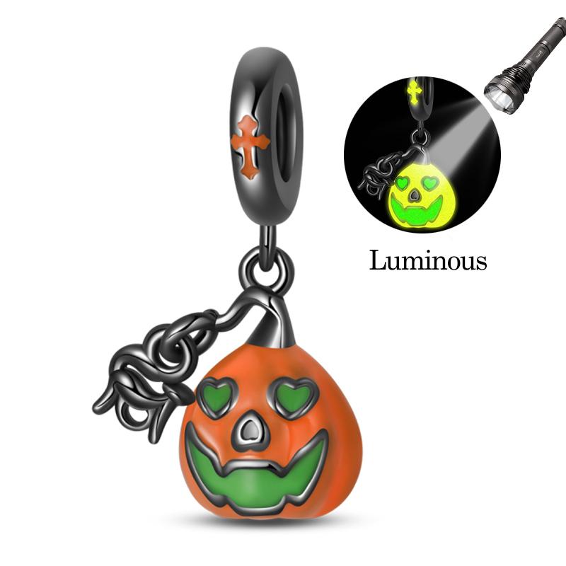 Halloween Charms Bead Copper Black Magic Hat Spider Luminous Skull Dangle Fit Bracelet Necklace Diy Jewelry