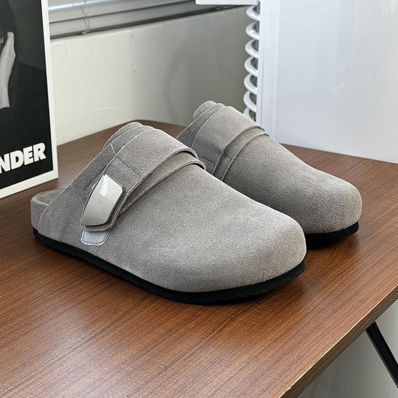 Big-headed lazy loafers men's summer one-pedal casual flat slippers Boken shoes 59901 beige-W