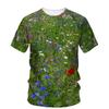 Summer Round Neck 3D Floral Plant Graphic Printed Top Fashionable Casual Short Sleeved Children's Girl T-shirts