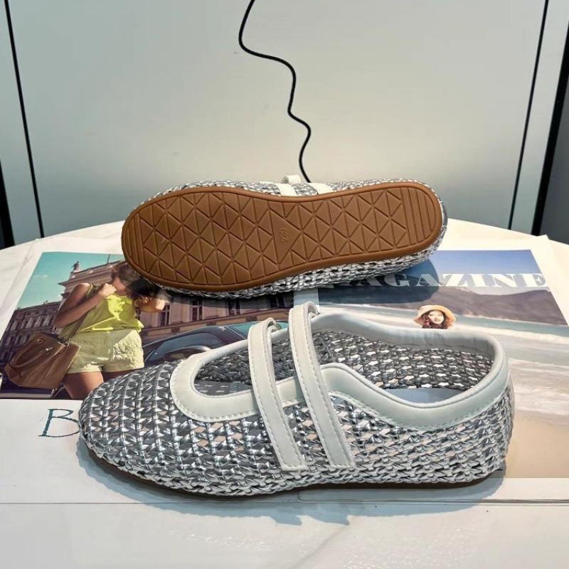 Fashion 2025 Summer New Mesh Breathable Women's Single Shoes Woven Cutout Mary Jane