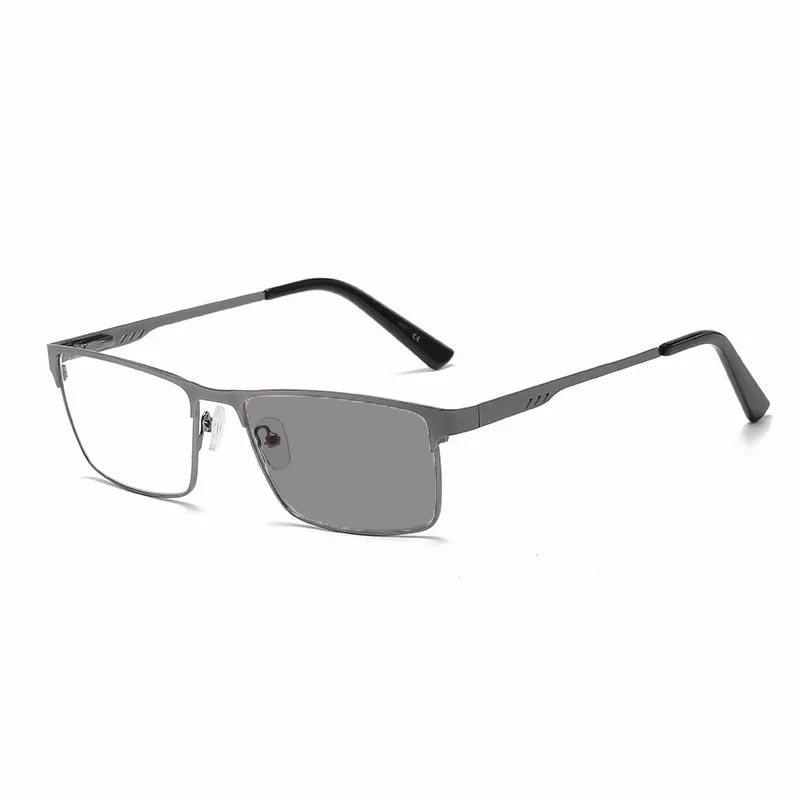 Men Business Square Metal Frame Photochromic Reading Glasses Anti Blue Light Custom Glasses Classic Prescription Optical Eyewear
