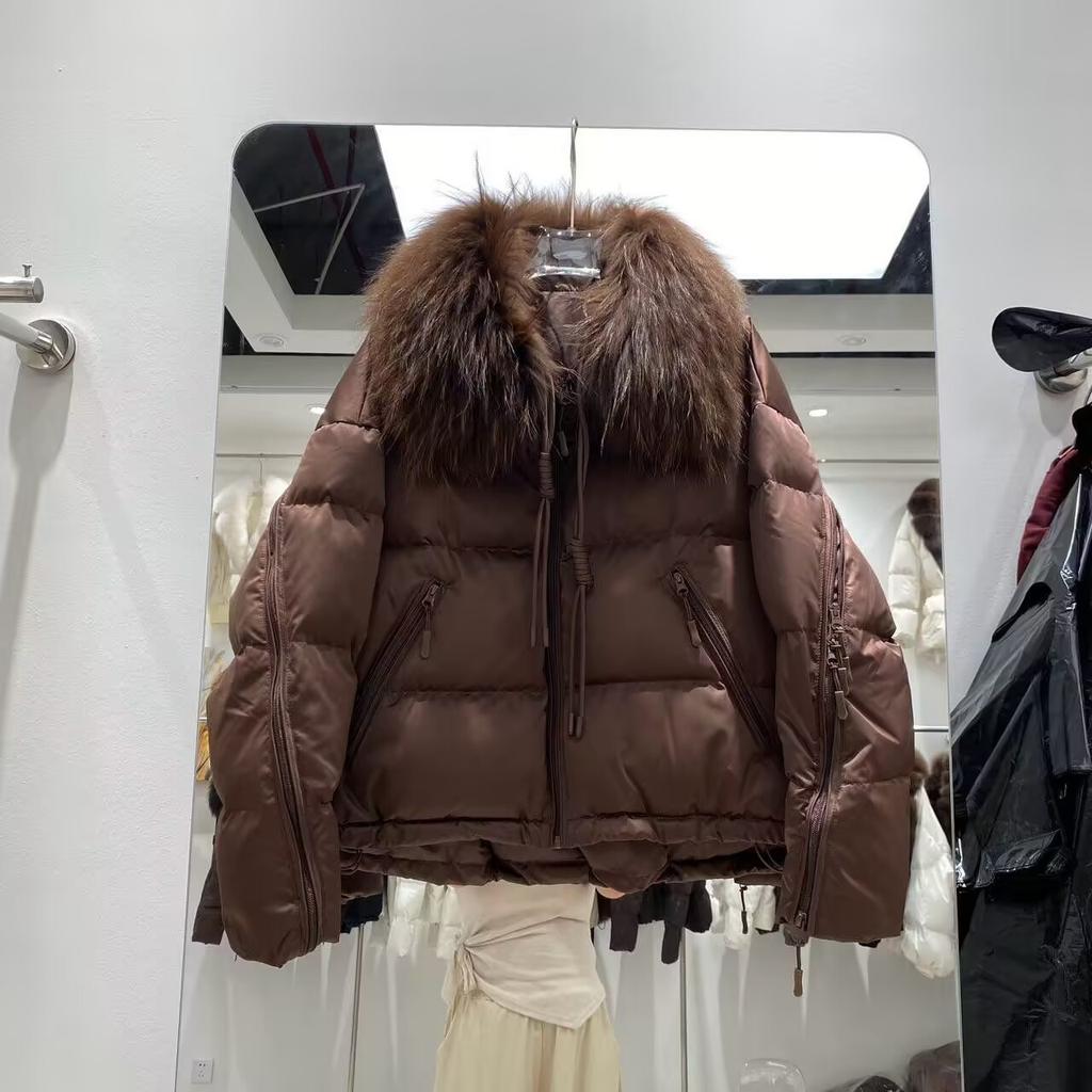 New natural raccoon real fur collar white duck down jacket women's short thickened warm fashion jacket