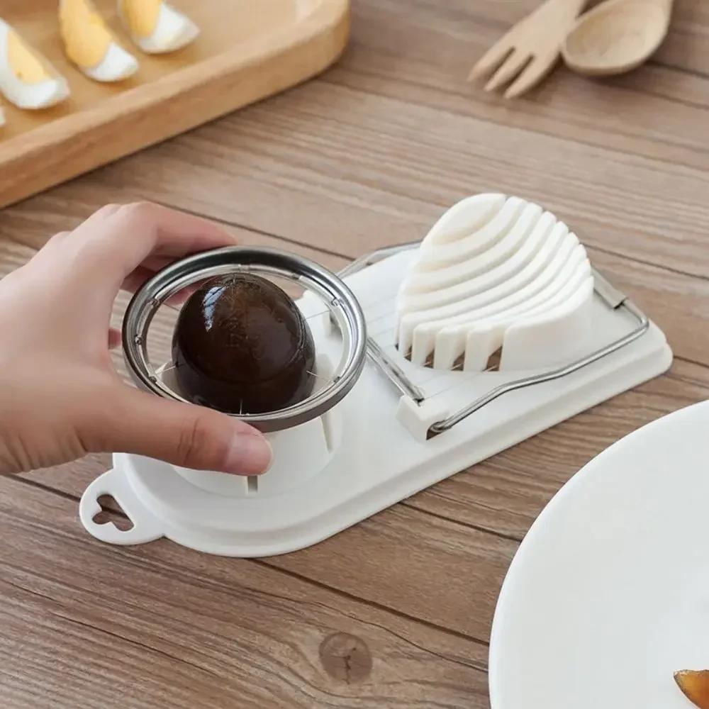 2-in-1 Household Stainless Steel Egg Slicer Cutter Ultimate Tool for Slicing Regular Eggs Preserved Eggs Century Eggs Egg Holder