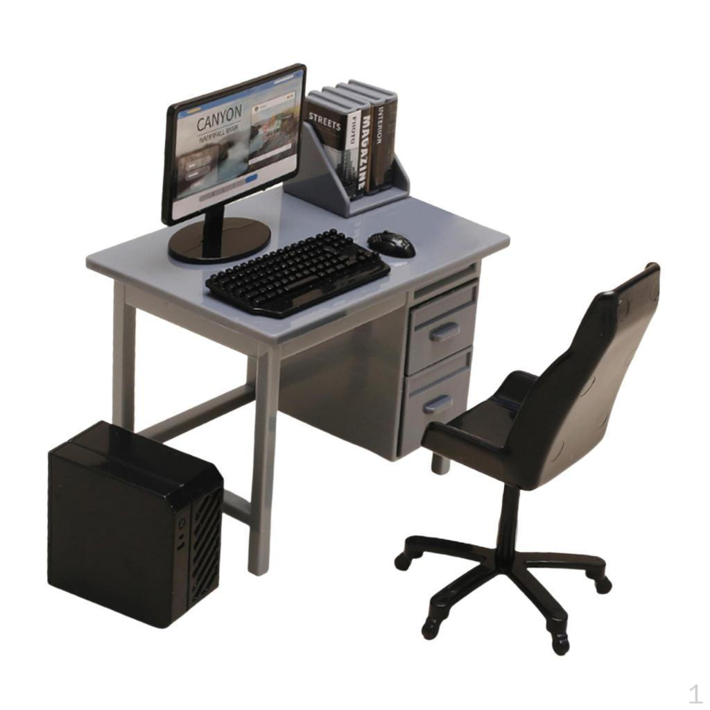 

Кукольный домик Декорация Миниатюрный Компьютерный Набор Стол Стул Мини Офисная Мебель Кукольный домик Grey Desk